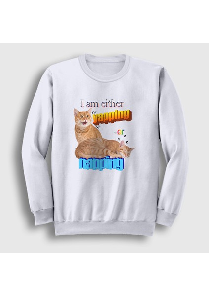 Unisex Beyaz Yapping Hediye Turuncu Kedi Kedili Sweatshirt