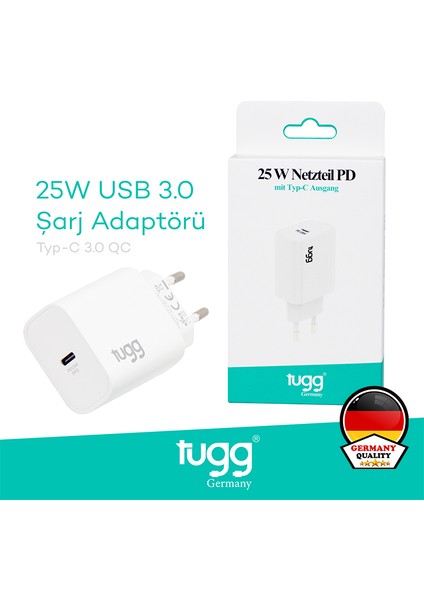 Akıllı Şarj Başlık 25W Isı ve Akım Korumalı Hızlı Turbo Sarj Type-C Girişli 104404
