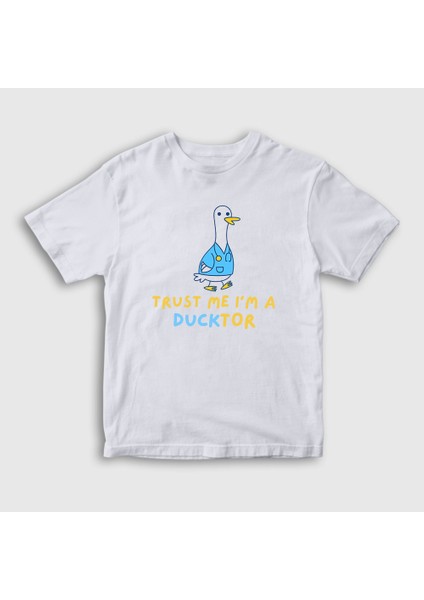 Çocuk Beyaz Trust Me Ducktor Ördek Hediye Doktor T-Shirt