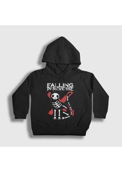 Unisex Çocuk Siyah x Ray Cat Falling In Reverse Kapüşonlu Sweatshirt