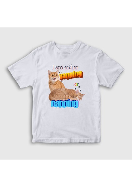 Çocuk Beyaz Yapping Hediye Turuncu Kedi Kedili T-Shirt