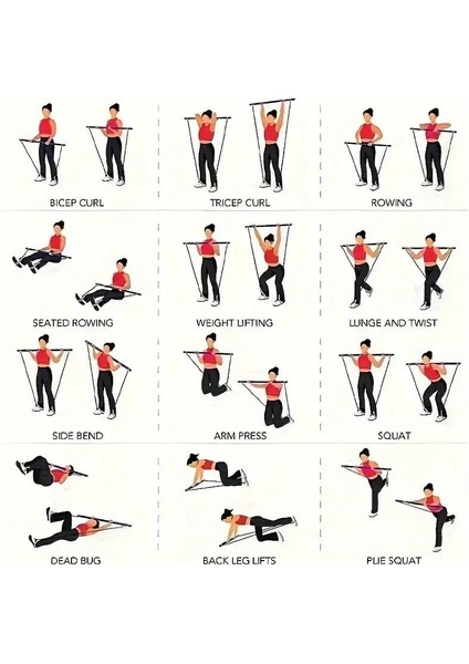 4 Lastikli Kaliteli Pilates Bar Egzersiz Çubuğu Ayarlanabilir Zorluk Evde Spor Squat Kademeli Çantalı Kolay Kurulum