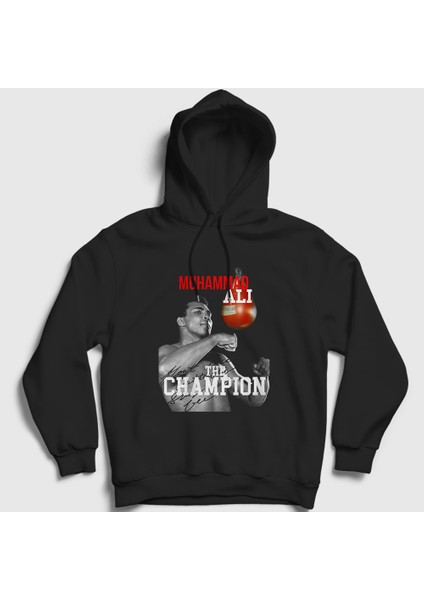 Unisex Siyah Champ Boxing Boks Muhammad Muhammed Ali Kapüşonlu Sweatshirt