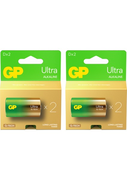 G-Tech Ultra Alkalin Kalın LR20 - D Boy 1.5V 2 Kart 4 Adet Pil