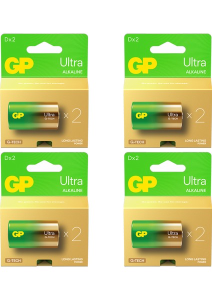 G-Tech Ultra Alkalin Kalın LR20 - D Boy 1.5V 4 Kart 8 Adet Pil