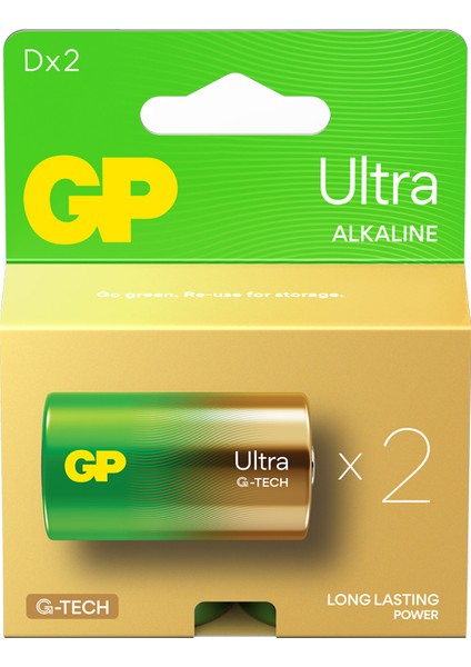 G-Tech Ultra Alkalin Kalın LR20 - D Boy 1.5V 4 Kart 8 Adet Pil