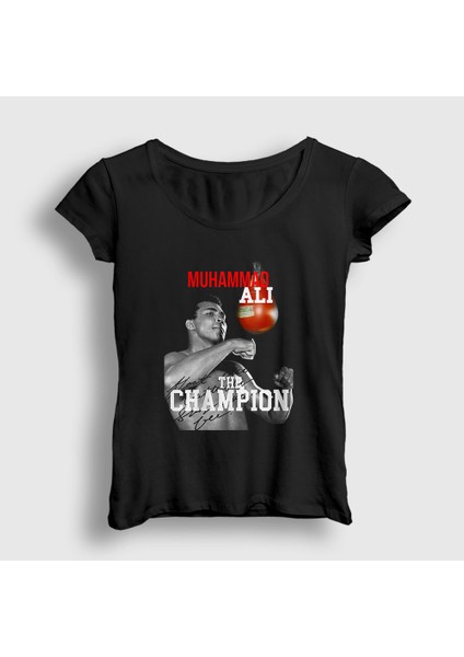 Kadın Siyah Champ Boxing Boks Muhammad Muhammed Ali T-Shirt