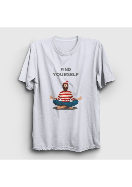 Beyaz Find Yourself Waldo Meditasyon Yoga T-Shirt