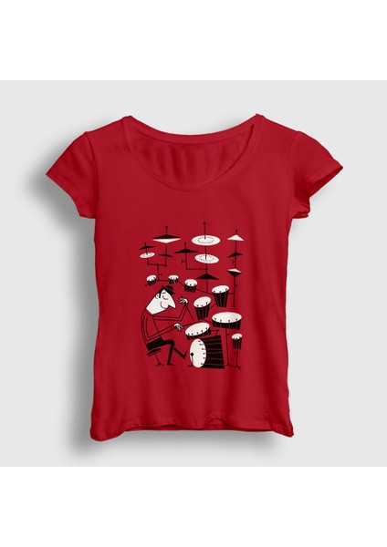 Kadın Kırmızı Drums Baterist Hediye Müzisyen Musician T-Shirt