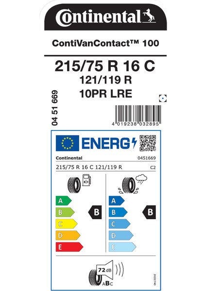 215/75R16C 121/119R VANC100 Dp Contivancontact 100 10PR Hafif Ticari Yaz Lastiği ( Üretim Yılı: 2024 )