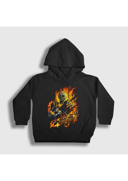 Unisex Çocuk Siyah Ghost Rider Hediye Motorcu Motorsiklet Kapüşonlu Sweatshirt