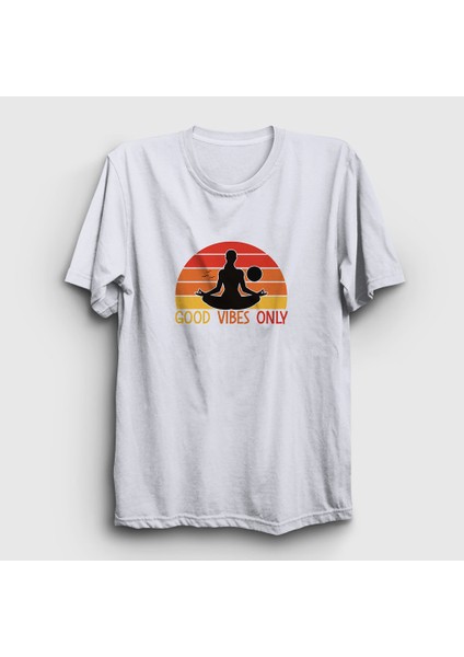 Beyaz Good Vibes Only Hediye Yoga T-Shirt