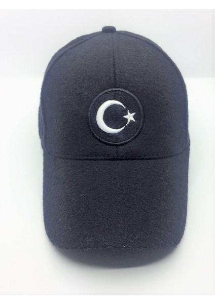Kışlık Kaşe Bayrak Şapka Model Ayarlanabilir Siyah