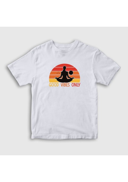 Çocuk Beyaz Good Vibes Only Hediye Yoga T-Shirt