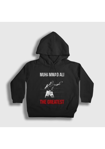 Unisex Çocuk Siyah Great Boxing Boks Muhammad Muhammed Ali Kapüşonlu Sweatshirt