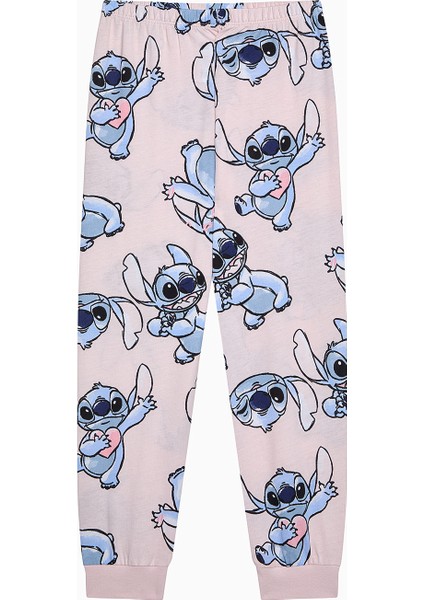 Pamuklu Kız Çocuk Stitch Optik Beyaz Pamuklu Pijama Takımı - Stitch Koleksiyonu