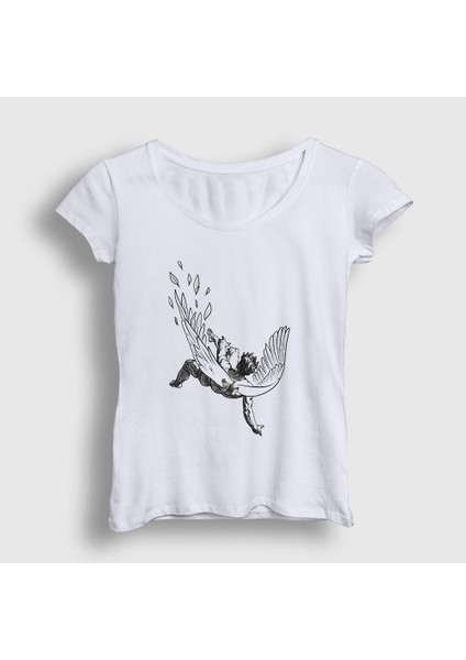 Kadın Beyaz Icarus Melek Falling Angel T-Shirt