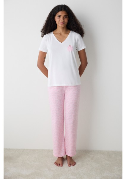Pinkish Pantolon Açık Pembe Pijama Takımı - Loves Paris Koleksiyonu
