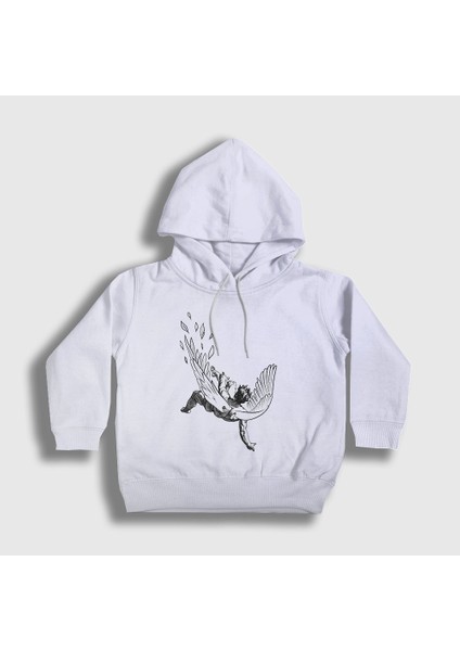 Unisex Çocuk Beyaz Icarus Melek Falling Angel Kapüşonlu Sweatshirt