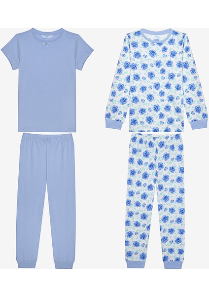 Pamuklu Kız Çocuk Blue Roses 2li Çok Renkli Pijama Takımı