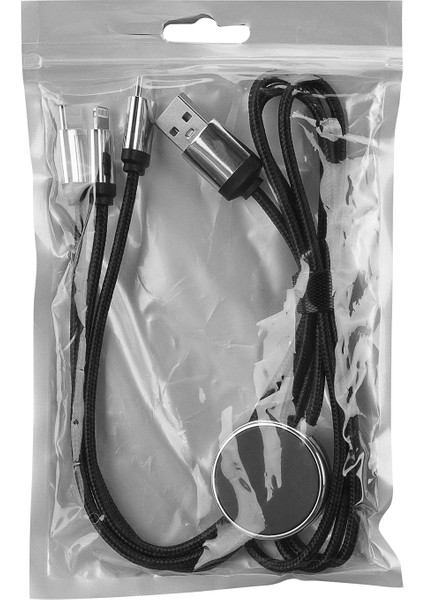 SL-CP110 1m 2A Microusb+Lightning+Typec 3 In 1 LED Logolu Şarj Kablosu