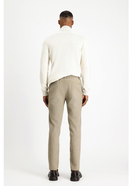 Slim Fit Dar Kesim Yünlü Beli Lastikli Ipli Çizgili Klasik Kumaş Pantolon fırsatları