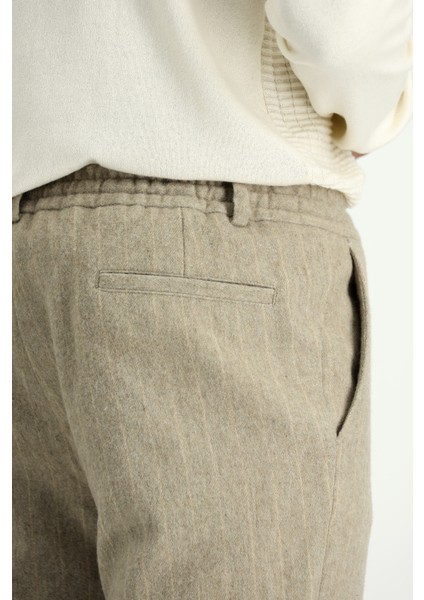 Slim Fit Dar Kesim Yünlü Beli Lastikli Ipli Çizgili Klasik Kumaş Pantolon indirimleri