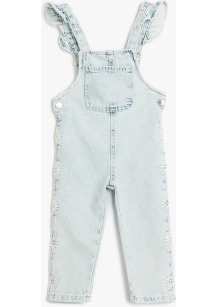 Pamuklu Cep Detaylı Askılı Denim Salopet Tulum