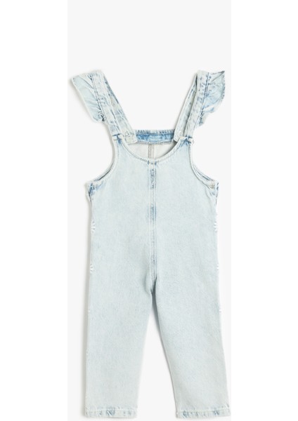 Pamuklu Cep Detaylı Askılı Denim Salopet Tulum