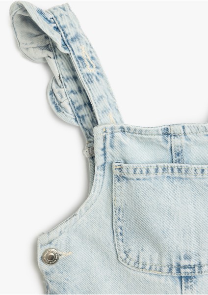 Pamuklu Cep Detaylı Askılı Denim Salopet Tulum