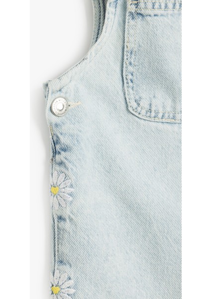 Pamuklu Cep Detaylı Askılı Denim Salopet Tulum