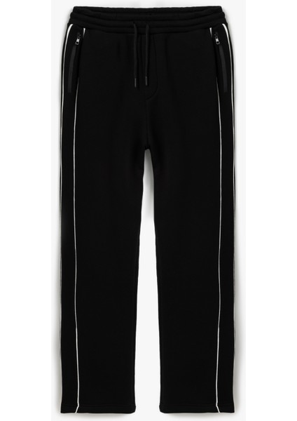 Fermuarlı Cepli Dikiş Detaylı Pamuk Karışımlı Beli Bağcıklı Eşofman Altı