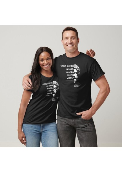 Seneca Siyah Unisex T-Shirt Ateş Altını, Acı Ise Cesur Insanları Parlatır Limeartdesign