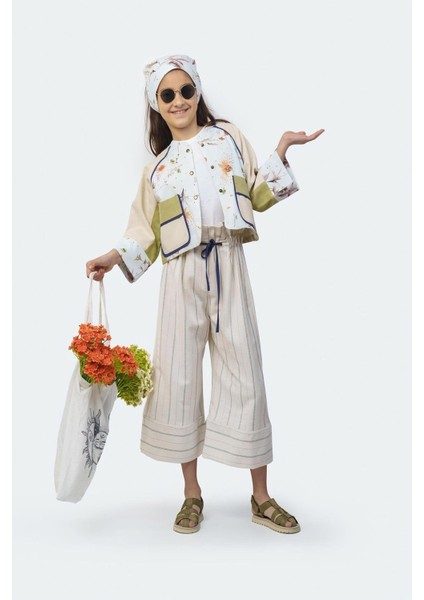 Renk Bloklu Kimono Kol Kız Çocuk Ceket MKN2018