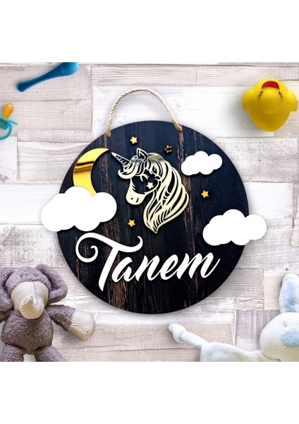 Gümüş ve Altın Pleksi Detaylı Unicorn Kapı Isimliği