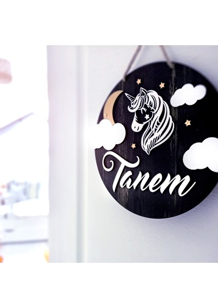 Gümüş ve Altın Pleksi Detaylı Unicorn Kapı Isimliği