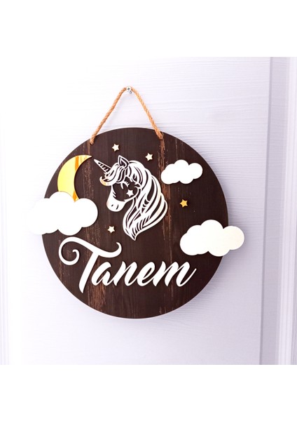 Gümüş ve Altın Pleksi Detaylı Unicorn Kapı Isimliği