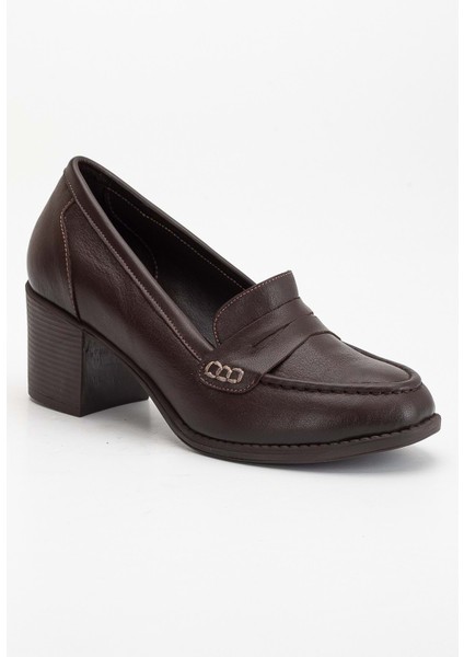 Kadın Deri Saraçlı Klasik Topuklu Ayakkabı - Kahve fırsatları