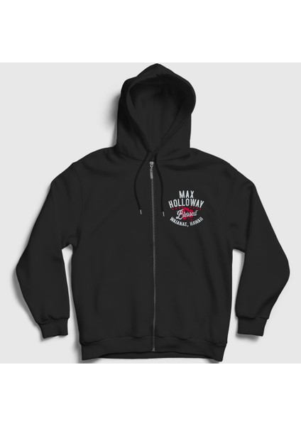 Unisex Siyah Blessed Mma Ufc Max Holloway Fermuarlı Kapüşonlu Sweatshirt