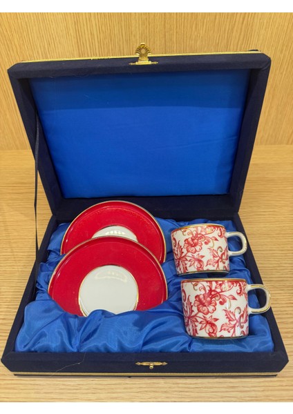 Altın Yaldızlı El Dekoru 2 Kişilik Türk Kahve Fincan Takımı