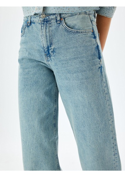 Normal Bel Geniş Paça Düğmeli Kot Pantolon - Wide Leg Jeans indirimleri