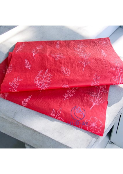 Kırmızı Beyaz Çiçek Baskılı Pelur / 17GR. Kırmızı Hışır Pelur Kağıt / 50X70 cm 10 Adet / Özel Ürün modelleri
