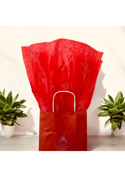 Kırmızı Beyaz Çiçek Baskılı Pelur / 17GR. Kırmızı Hışır Pelur Kağıt / 50X70 cm 10 Adet / Özel Ürün fırsatları