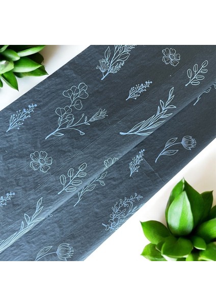 Siyah Pelur Üzeri Beyaz Çiçek Baskılı / 17GR. Siyah Hışır Pelur Kağıt / 50X70 cm 10 Adet /