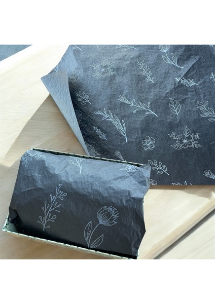 Siyah Pelur Üzeri Beyaz Çiçek Baskılı / 17GR. Siyah Hışır Pelur Kağıt / 50X70 cm 10 Adet / modelleri