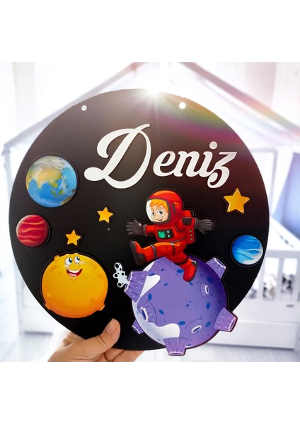 Uzay Temalı Erkek Çocuğu Kapı Isimliği Süsü