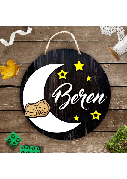 Uyuyan Bebek Ahşap Temalı Çocuk Kapı Isimliği