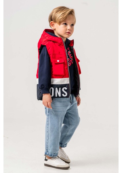 Su Geçirmez Astarlı Kapüşonlu 3 Parça Erkek Çocuk Yelekli Takım fırsatları