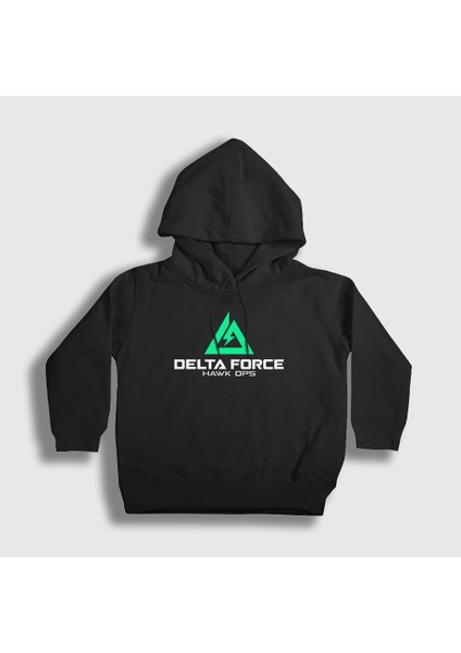 Unisex Çocuk Siyah Logo Oyun Delta Force Hawk Ops Kapüşonlu Sweatshirt