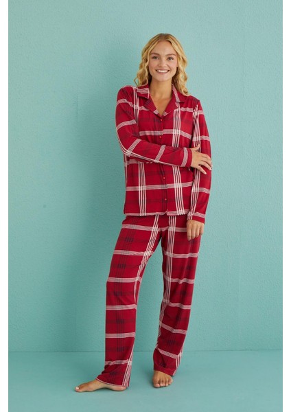 Kadın Genç Milan Önden Düğmeli Uzun Kollu Pijama Takımı | 50701-68